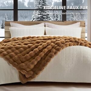🆕 Luxe Soft Rabbit Fur Throw Blanket Faux Vegan Camel Colored Ridgeline Sculpt
